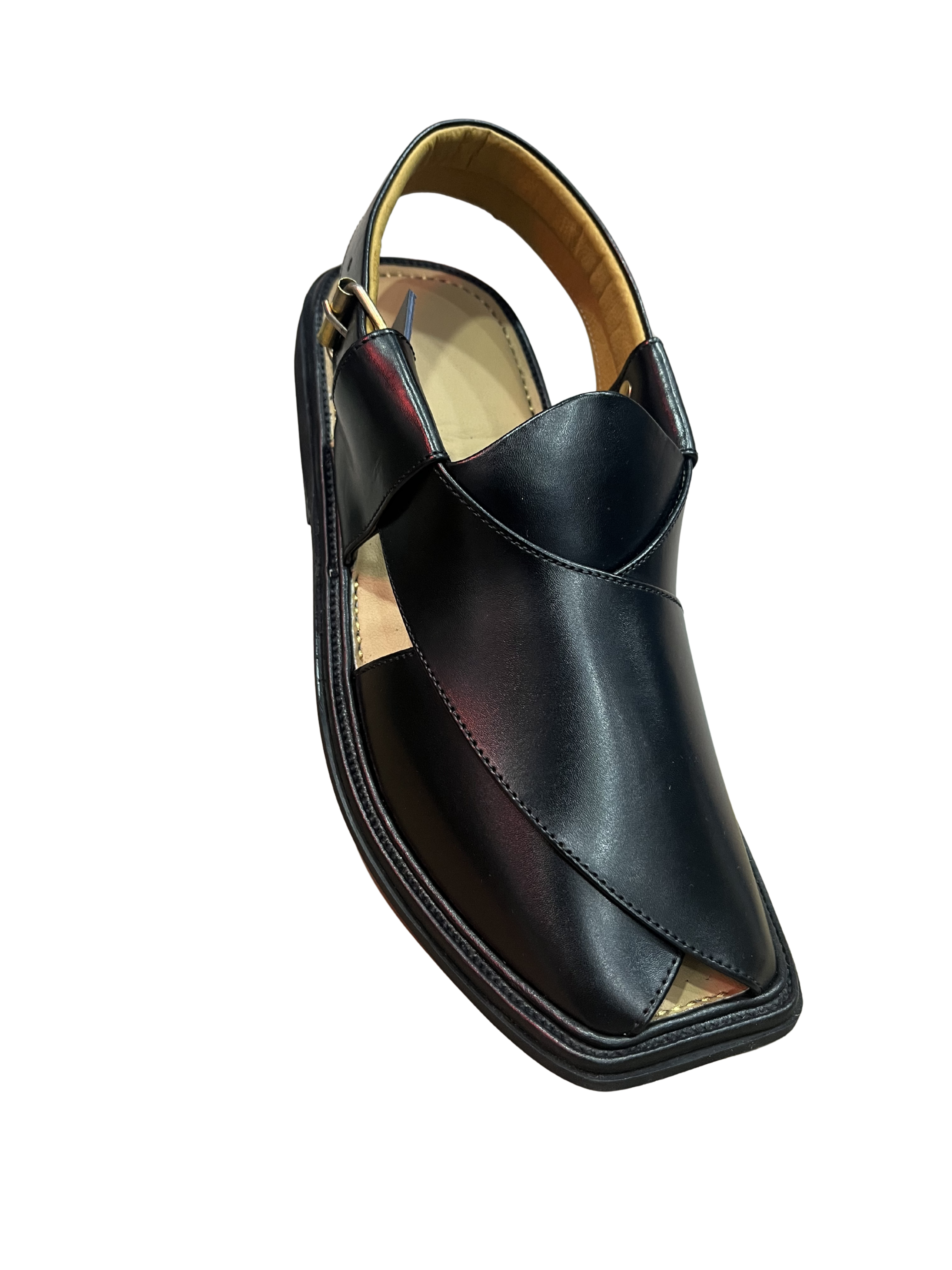 Royalfitters Black Kaptaan Charsadda Chappal — Classic Cross-Strap Leather